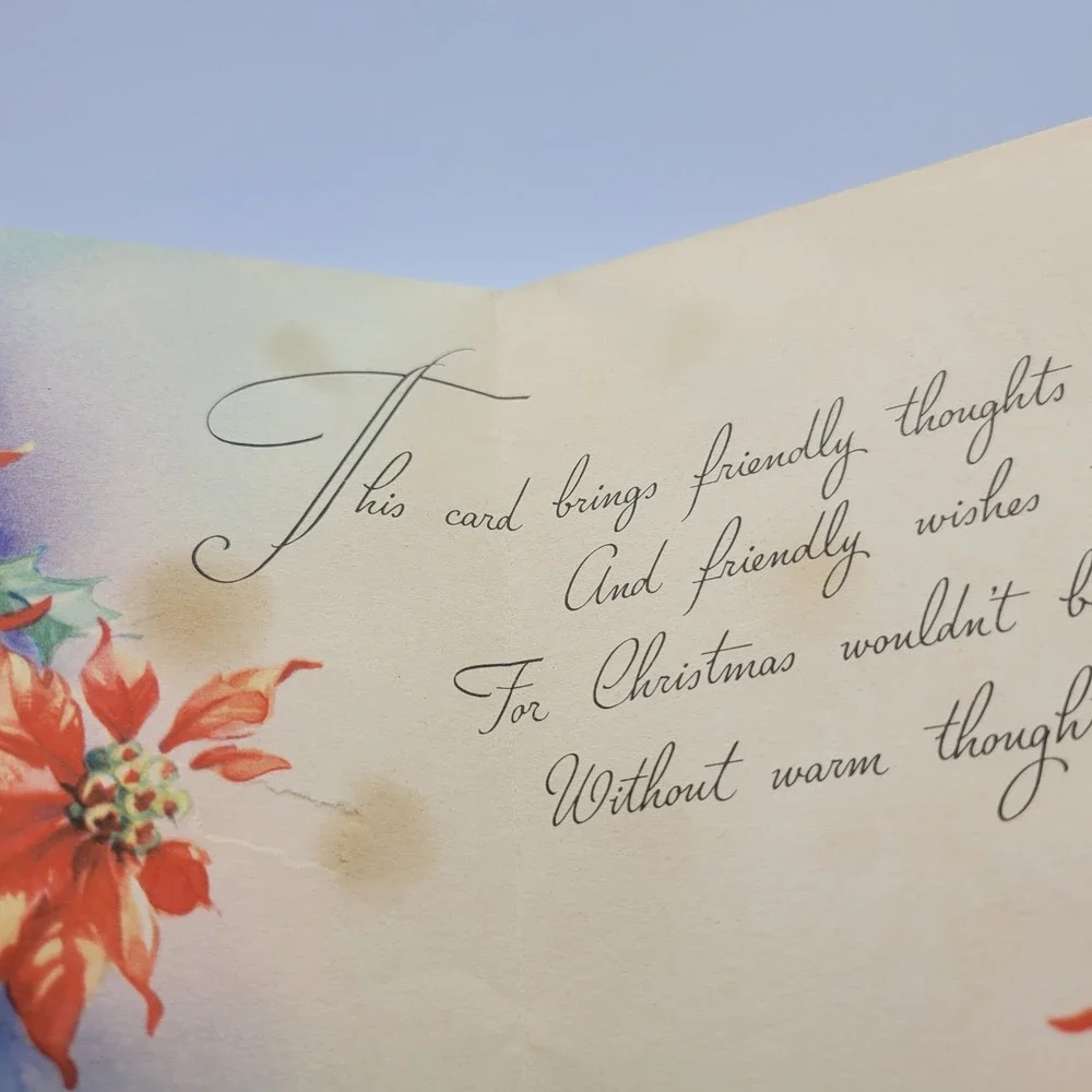 Vintage Doehla Fine Arts Christmas Card Poinsettia‎ Thinking of You USA